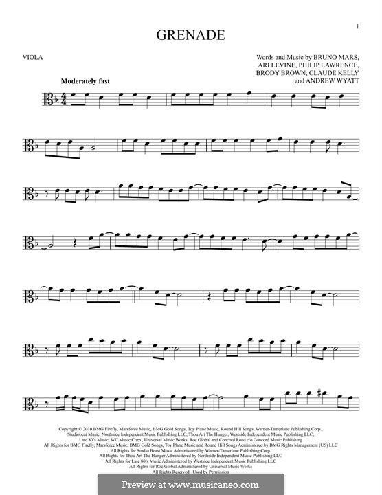 Grenade: For viola by Andrew Wyatt, Ari Levine, Christopher Steven Brown, Claude Kelly, Bruno Mars, Philip Lawrence