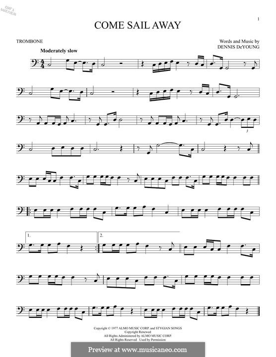 Come Sail Away (Styx): For trombone by Dennis DeYoung