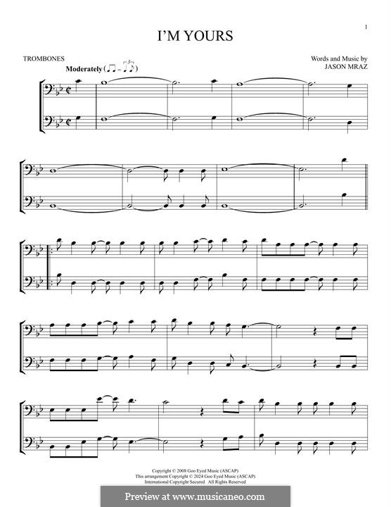 I'm Yours: For two trombones by Jason Mraz