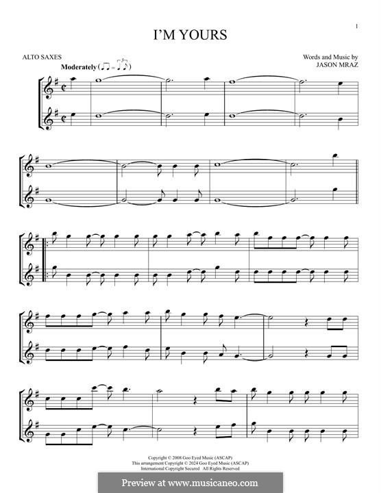 I'm Yours: For two alto saxophones by Jason Mraz