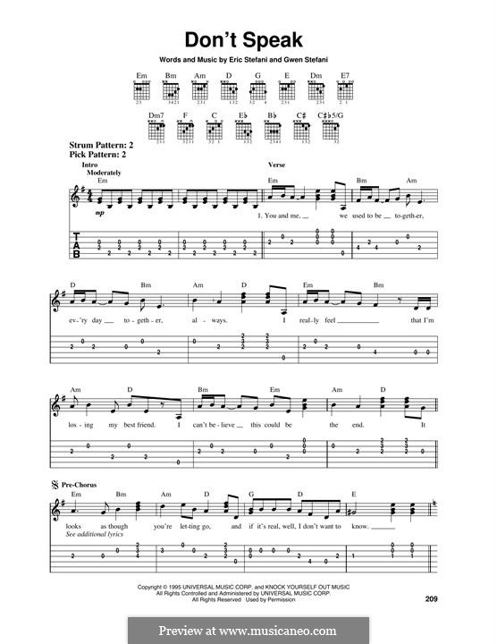 Don't Speak (No Doubt): Гитарная табулатура by Eric Stefani, Gwen Stefani