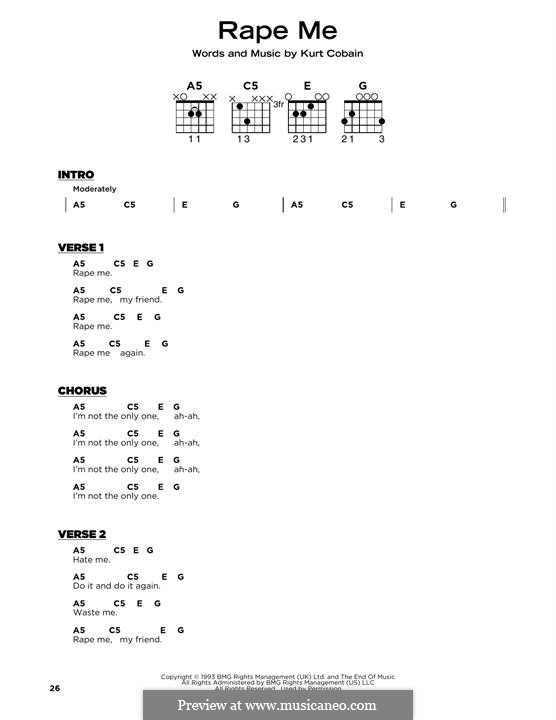 Rape Me (Nirvana): Lyrics and guitar chords by Kurt Cobain