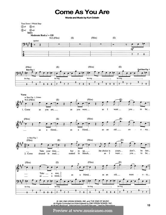 Come as You Are (Nirvana): Для бас-гитары by Kurt Cobain