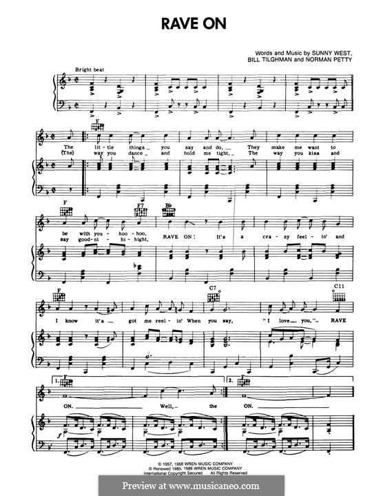 Rave On (Buddy Holly): Для голоса и фортепиано (или гитары) by Bill Tilghman, Norman Petty, Sunny West