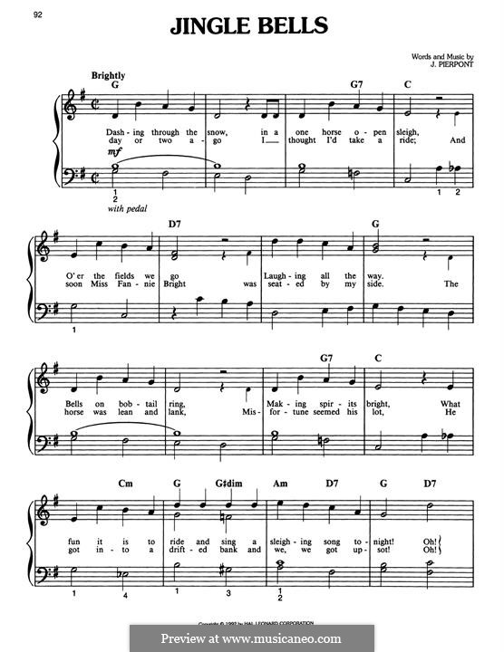 Piano version (printable scores): Для одного исполнителя by James Lord Pierpont