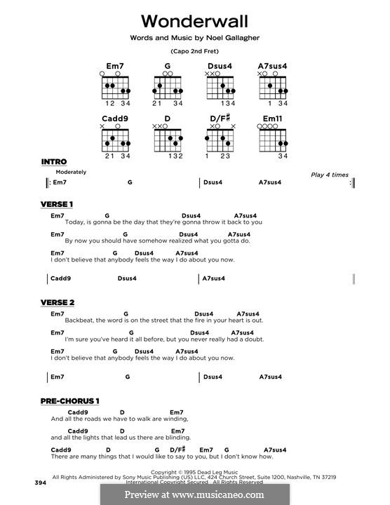 Wonderwall (Oasis): Lyrics and guitar chords by Noel Gallagher