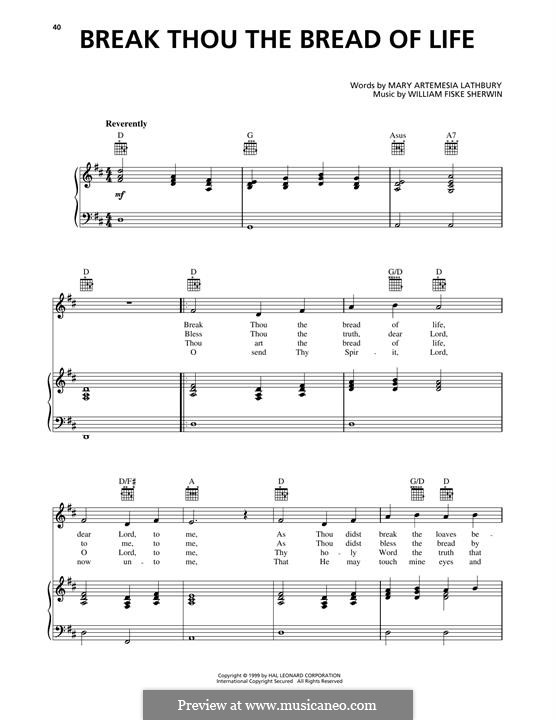 Break Thou the Bread of Life: Для голоса и фортепиано (или гитары) by William Fisk Sherwin