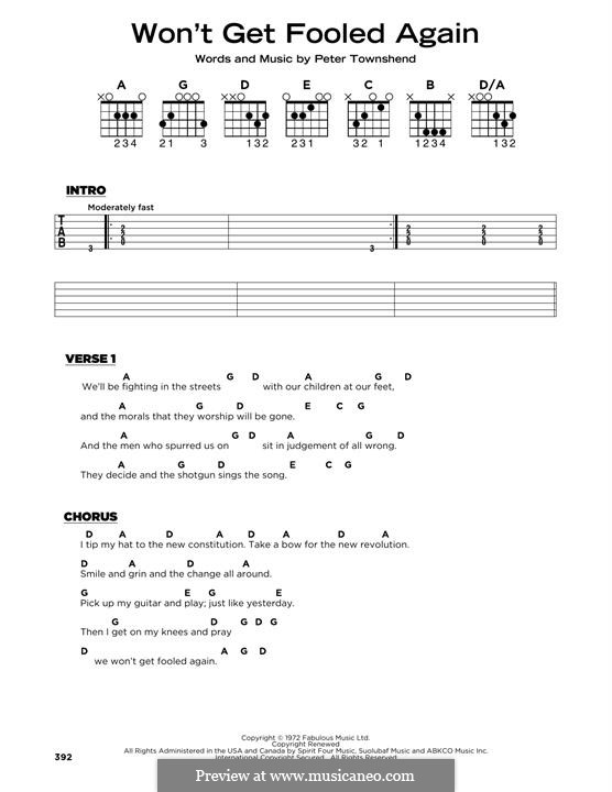 Won't Get Fooled Again (The Who): Lyrics and guitar chords by Peter Townshend