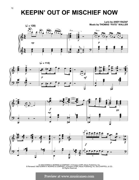 Keepin' Out of Mischief Now: Для фортепиано by Fats Waller