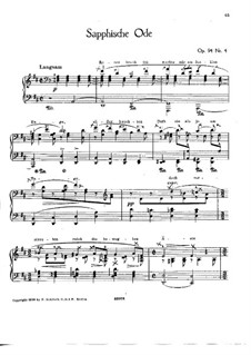 Пять песен, Op.94: No.4 Sapphic Ode, for piano by Иоганнес Брамс