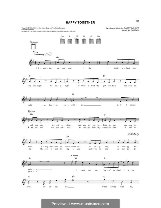 Happy Together (The Turtles): For mandolin by Alan Gordon, Garry Bonner