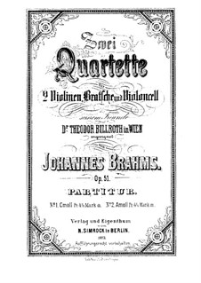 Струнный квартет No.1 до минор, Op.51: Партитура by Иоганнес Брамс
