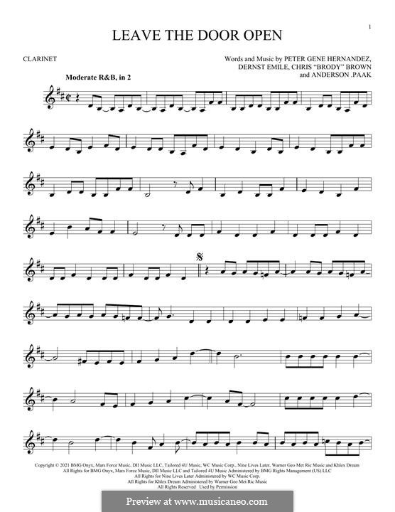 Leave The Door Open (Silk Sonic): Для кларнета by Bruno Mars