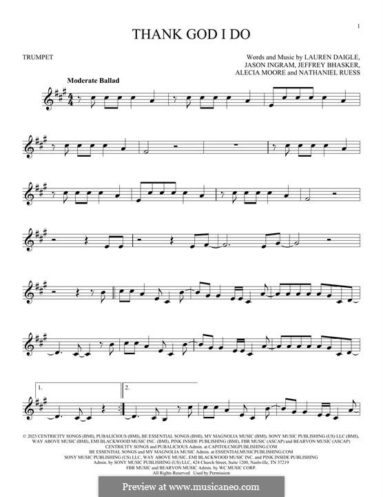 Thank God I Do (Lauren Daigle): Для трубы by Alecia Moore, Jason David Ingram