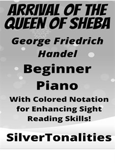 Соломон, HWV 67: The Arrival of the Queen of Sheba, for beginner Piano Sheet Music with Colored Notation by Георг Фридрих Гендель