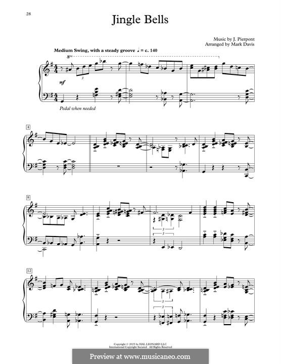 Piano version (printable scores): Для одного исполнителя by James Lord Pierpont
