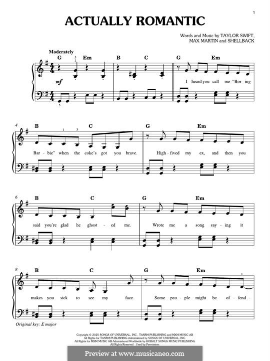 Shellback Music Shellback, Max Martin: Actually Romantic (Taylor Swift) ноты на MusicaNeo