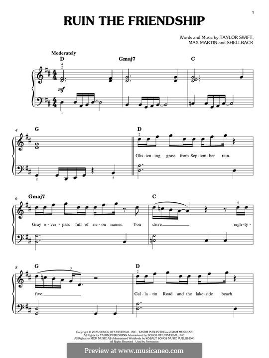 Shellback Music Shellback, Max Martin: Ruin The Friendship (Taylor Swift) ноты на MusicaNeo