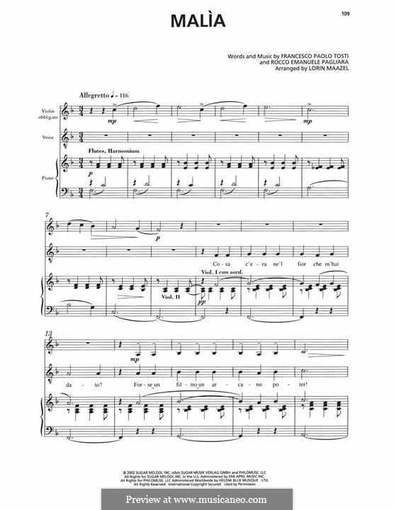 Malia (The Spell): For voice and piano (Andrea Bocelli) by Франческо Паоло Тости