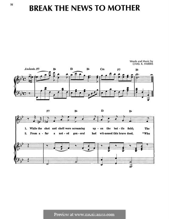 Break the News to Mother: Для голоса и фортепиано (или гитары) by Charles Kassell Harris