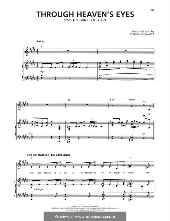 Through Heaven's Eyes (from The Prince Of Egypt: A New Musical): Для голоса и фортепиано by Stephen Schwartz