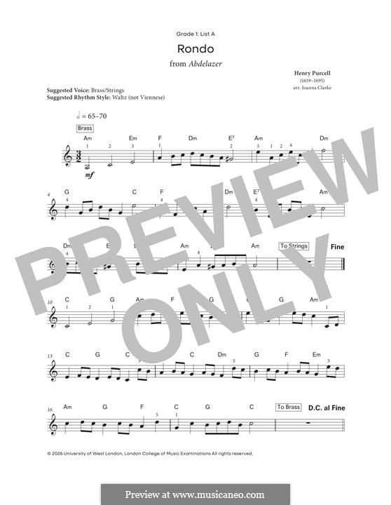 Абделазар, или Месть мавра, Z.570: Rondo. Arrangement for piano by Генри Пёрсел