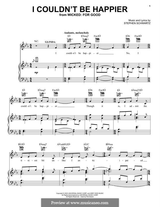 I Couldn't Be Happier: Для голоса и фортепиано (или гитары) by Stephen Schwartz