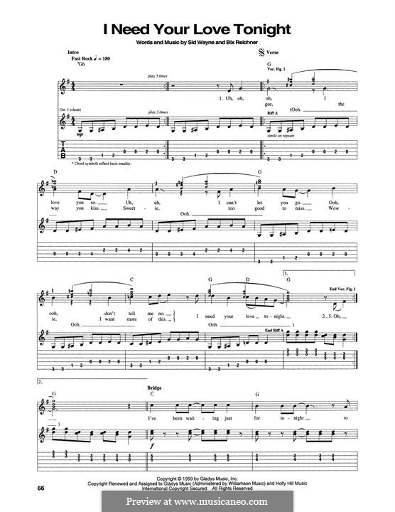 I Need Your Love Tonight (Elvis Presley): Для гитары by Bix Reichner, Sid Wayne