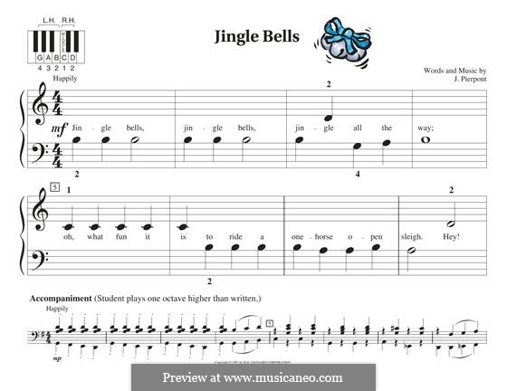 Piano version (printable scores): Для одного исполнителя by James Lord Pierpont