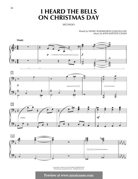 I Heard the Bells on Christmas Day: Для фортепиано в 4 руки by Джон Батист Калкин