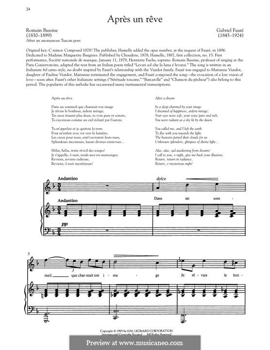 Три песни, Op.7: No.1 Après une rêve by Габриэль Форе