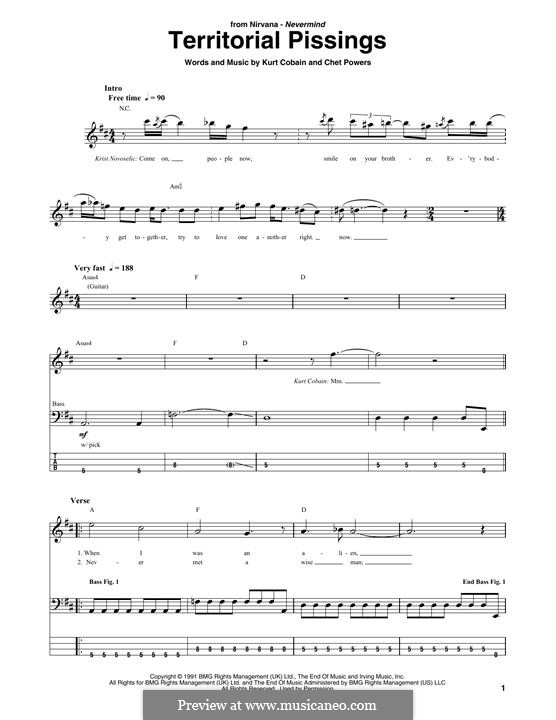 Territorial Pissings (Nirvana): Для бас-гитары by Chet Powers, Kurt Cobain