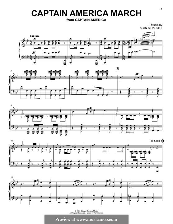 Captain America March (from Captain America: The First Avenger): Для фортепиано by Alan Silvestri