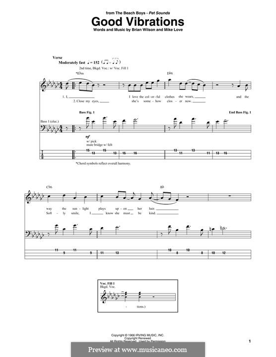 Good Vibrations (The Beach Boys): Для бас-гитары с табулатурой by Brian Wilson, Mike Love