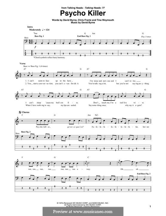Psycho Killer (Talking Heads): Для бас-гитары с табулатурой by Christopher Frantz, David Byrne, Tina Weymouth
