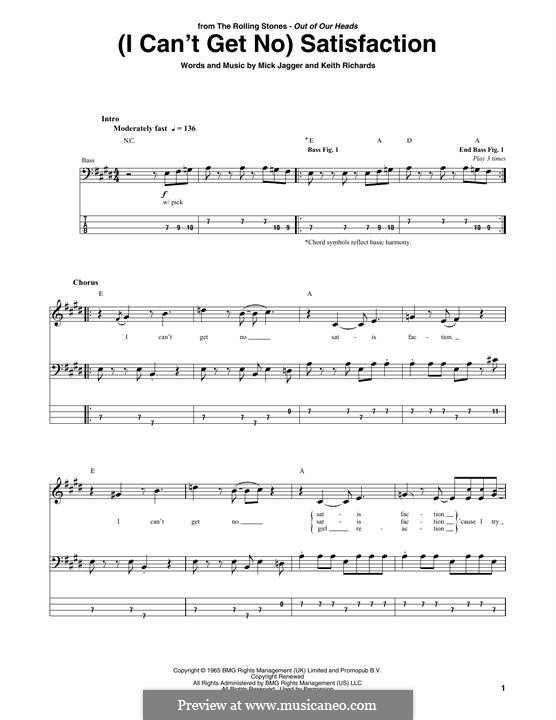 (I Can't Get No) Satisfaction (The Rolling Stones): Для бас-гитары с табулатурой by Keith Richards, Mick Jagger