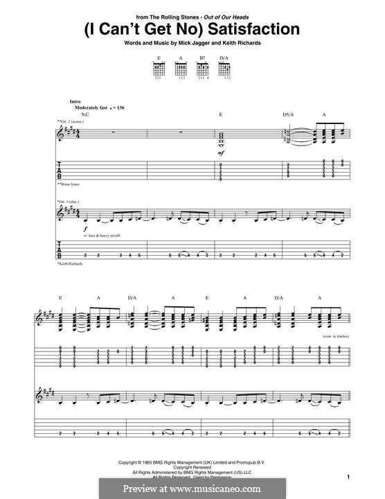 (I Can't Get No) Satisfaction (The Rolling Stones): Гитарная табулатура by Keith Richards, Mick Jagger