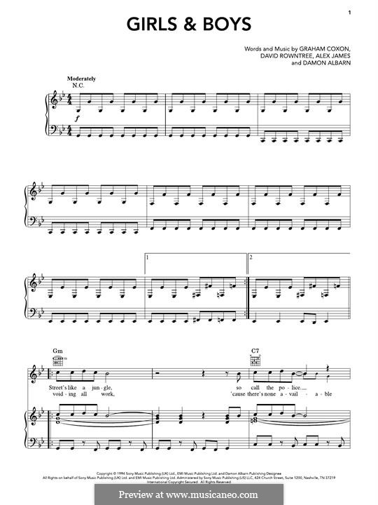 Girls and Boys (Blur): Для голоса и фортепиано (или гитары) by Alex James, Damon Albarn, David Rowntree, Graham Coxon