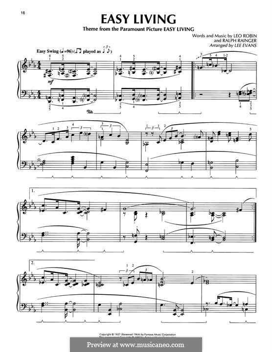 Easy Living (Billie Holiday): Для фортепиано by Leo Robin, Ralph Rainger