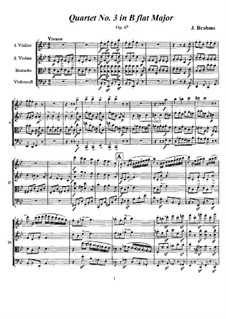 Струнный квартет No.3 си-бемоль мажор, Op.67: Партитура, Партии by Иоганнес Брамс