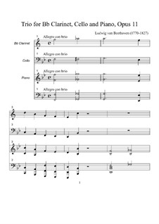 Трио для кларнета, виолончели и фортепиано No.4 'Gassenhauer', Op.11: Партитура by Людвиг ван Бетховен