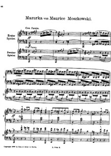 Три мазурки, Op.60: No.3 Мазурка, для двух фортепиано в четыре руки by Мориц Мошковский