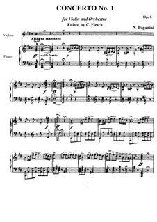 Концерт для скрипки с оркестром No.1 ре мажор, Op.6: Версия для скрипки и фортепиано by Никколо Паганини