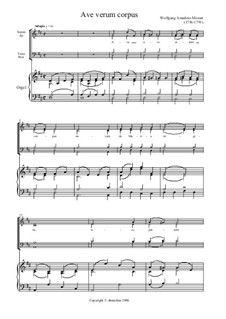 Ave verum corpus, K.618: Для голосов и органа by Вольфганг Амадей Моцарт