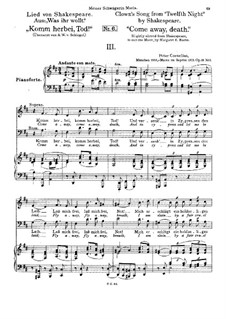No.3 Come Away, Death: Для двух голосов и фортепиано by Петер Корнелиус