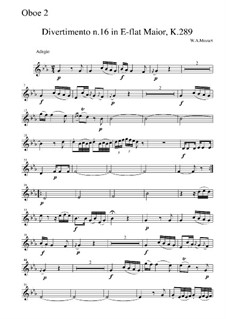 Дивертисмент ми-бемоль мажор, K.289: Часть III – Партия второго гобоя by Вольфганг Амадей Моцарт