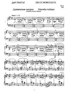 Две пьесы для фортепиано, Op.31: Для одного исполнителя by Анатолий Лядов