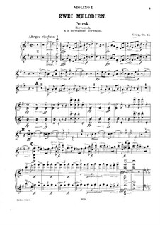 Две мелодии для струнного оркестра, Op.53: Партии I скрипки by Эдвард Григ