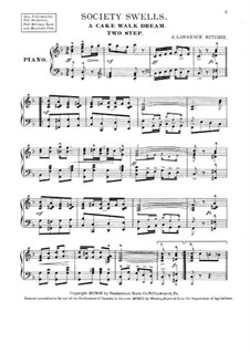 Society Swells. A Cakewalk Dream for Piano: Society Swells. A Cakewalk Dream for Piano by J. Lawrence Ritchie