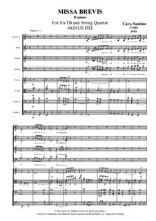 Missa Brevis for SATB and Strings, CS003: No.5 Agnus Dei by Santino Cara